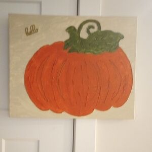 Hello Pumpkin Canvas Art with Green Leaves